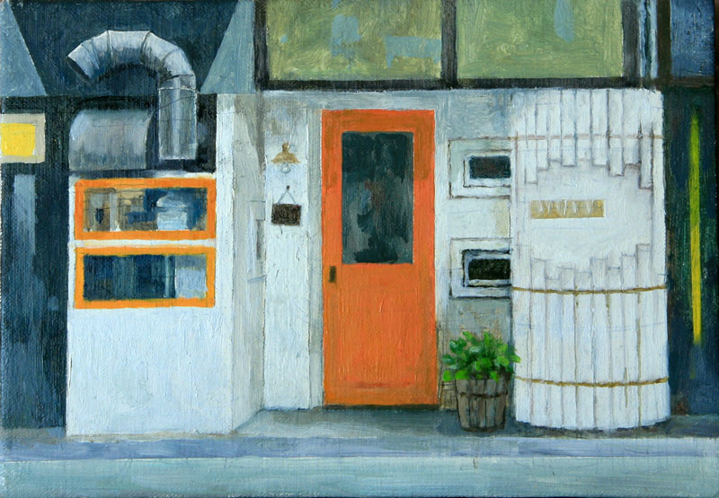 絵画　路地裏の店